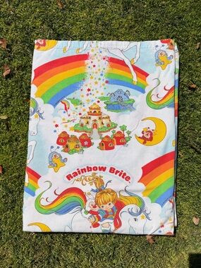VTG Rainbow Brite Twin Size Flannel Flat Sheet Hallmark 1983 Stranger Things